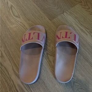 Valentino Pink Logo Slide Sandals
